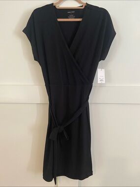 Nine West Black Midi Wrap Dress with Waist Tie